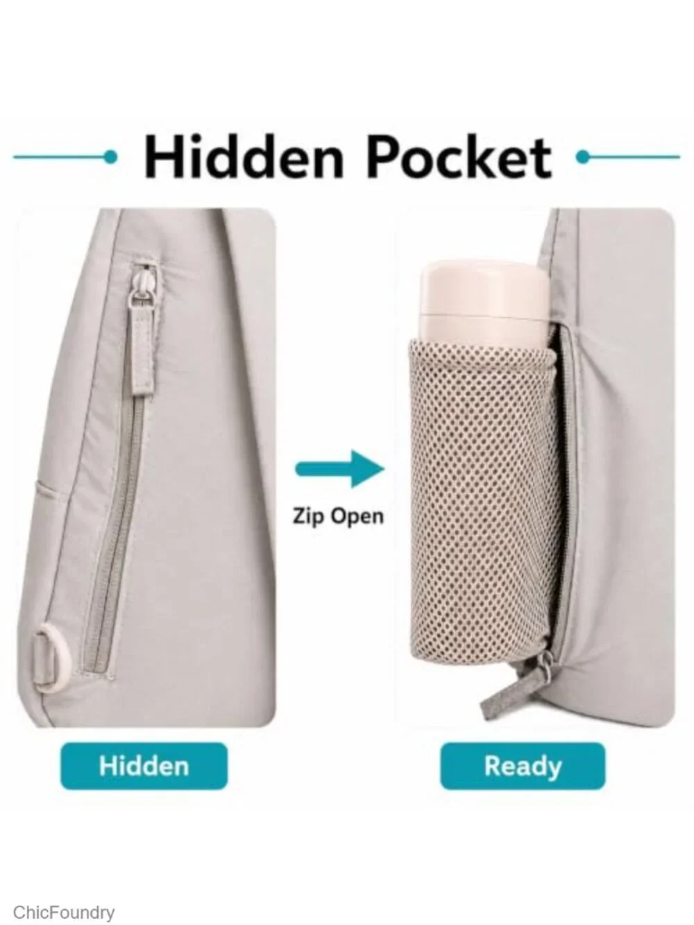 Women's Quilted Nylon Crossbody Sling Bag with Hidden Bottle Pocket RFID